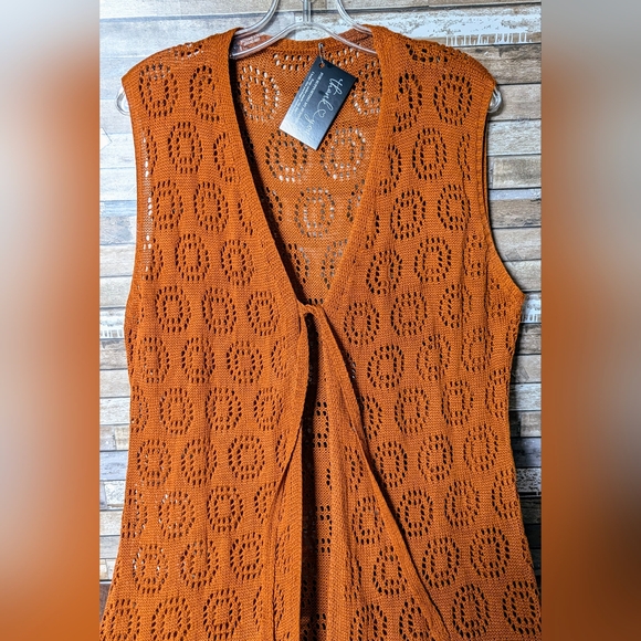 New Orange Sleeveless Knit Sweater Vest With Ties - Picture 5 of 13